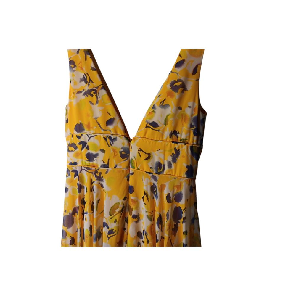 New with tags Mac Duggal 70206 Yellow Floral Maxi Dress Plunge V Size 0 - Picture 10 of 15